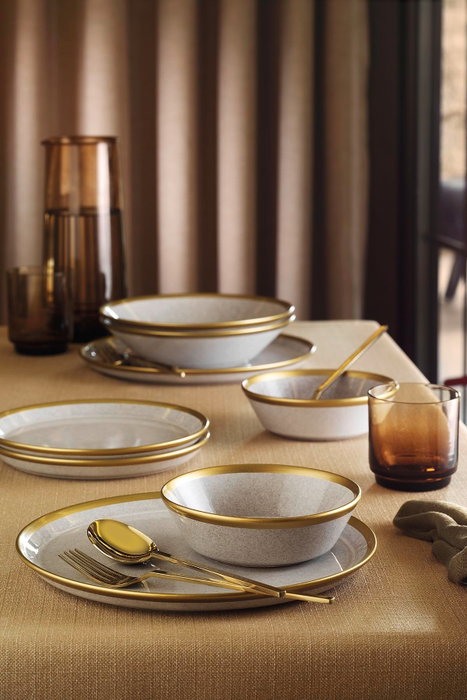 Hermia FRZ08YS856A14520 Vajilla de 8 Piezas Gris y Dorada en Porcelana para una Experiencia Gastronómica Sofisticada y Elegante